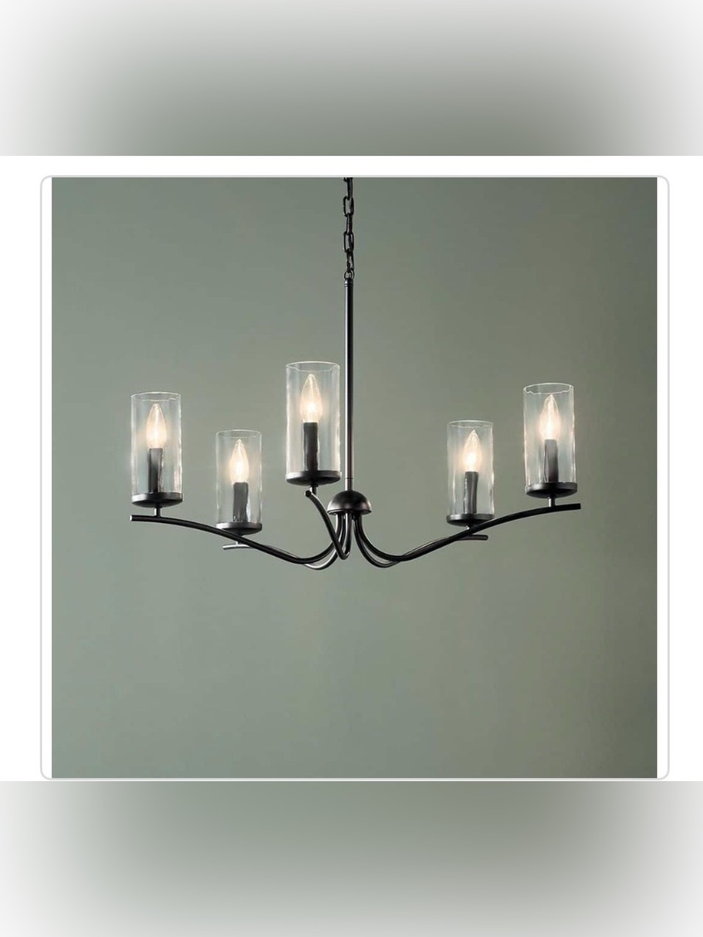 New Kichler Thorna Five-Light Black Metal Chandelier with Clear Glass Shades